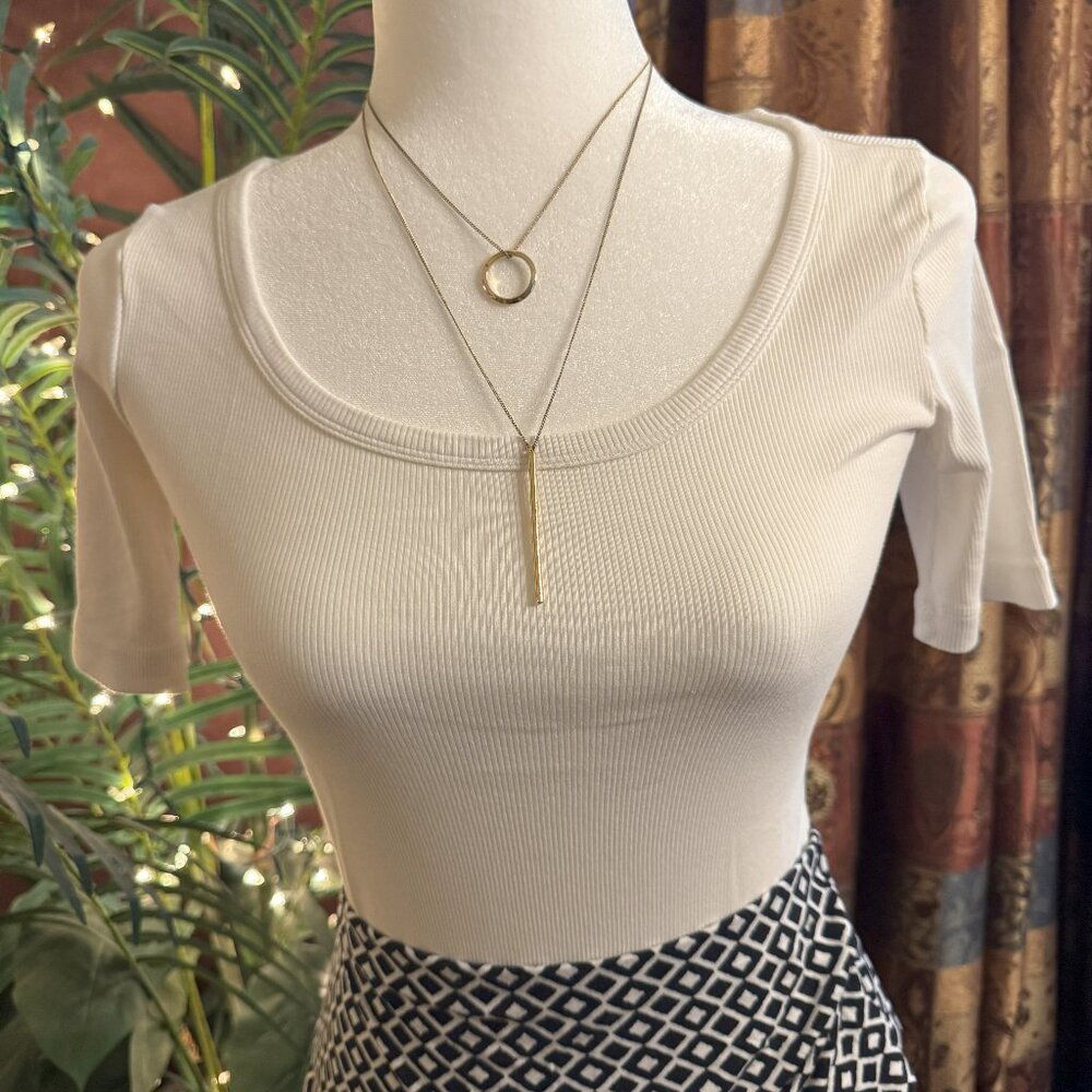Two-Layer Gold Plated Necklace with Ring and Bar Pendants